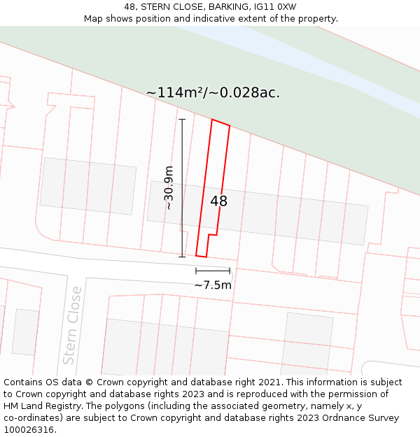 48, STERN CLOSE, BARKING, IG11 0XW: Plot and title map