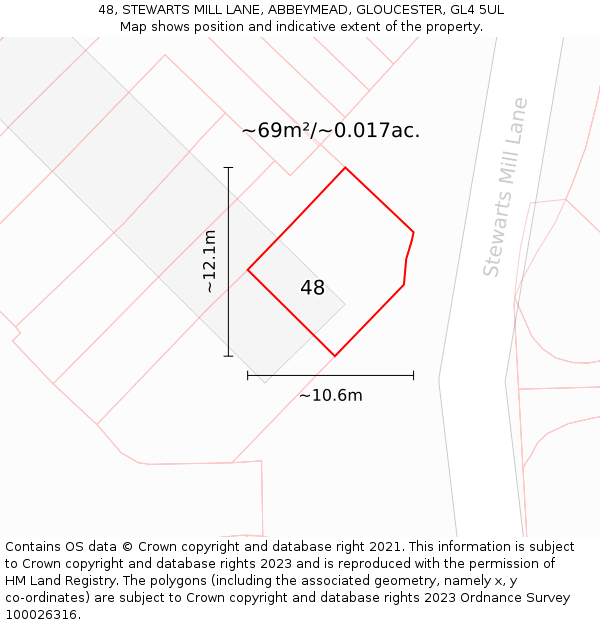 48, STEWARTS MILL LANE, ABBEYMEAD, GLOUCESTER, GL4 5UL: Plot and title map