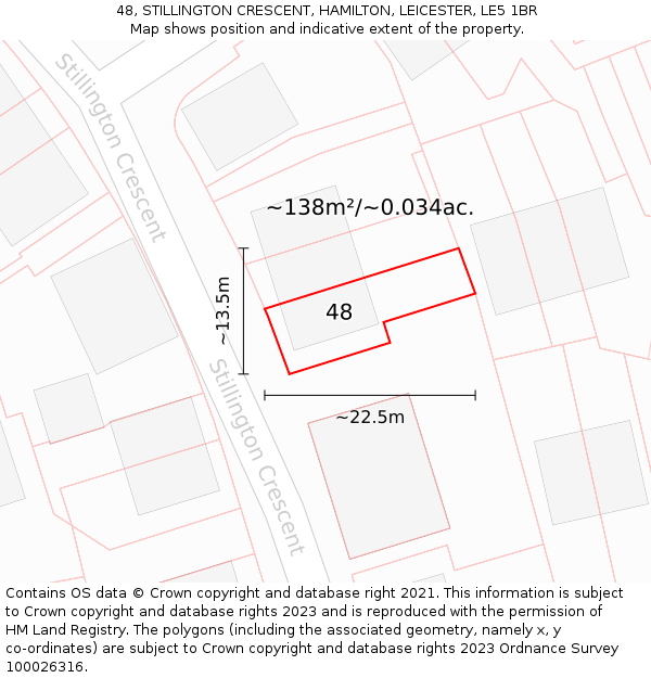 48, STILLINGTON CRESCENT, HAMILTON, LEICESTER, LE5 1BR: Plot and title map