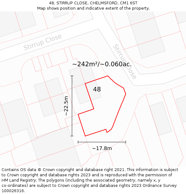 48, STIRRUP CLOSE, CHELMSFORD, CM1 6ST: Plot and title map
