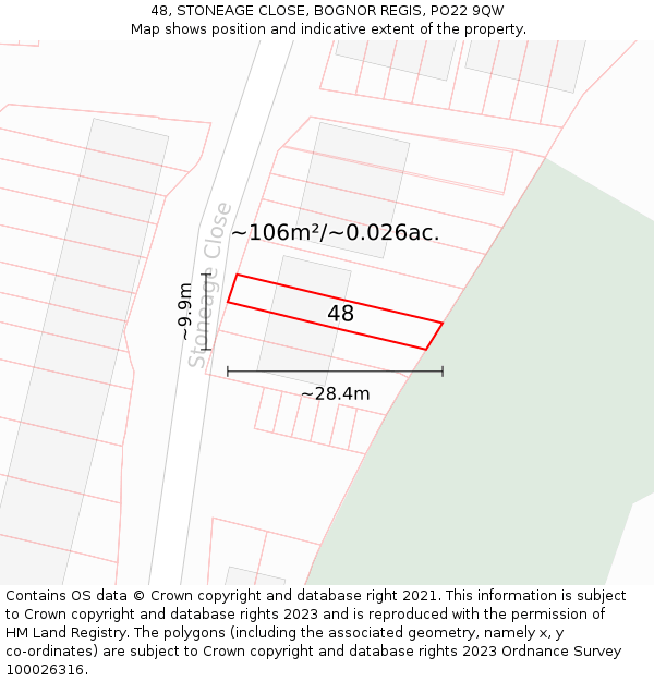 48, STONEAGE CLOSE, BOGNOR REGIS, PO22 9QW: Plot and title map
