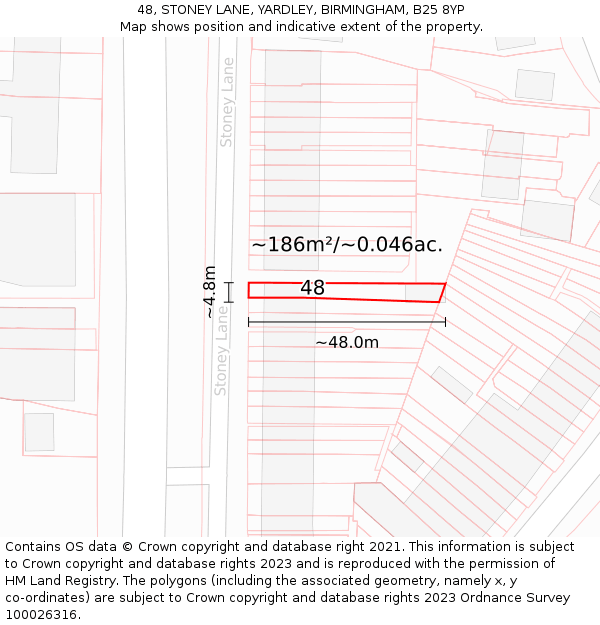 48, STONEY LANE, YARDLEY, BIRMINGHAM, B25 8YP: Plot and title map