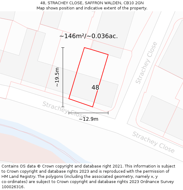 48, STRACHEY CLOSE, SAFFRON WALDEN, CB10 2GN: Plot and title map