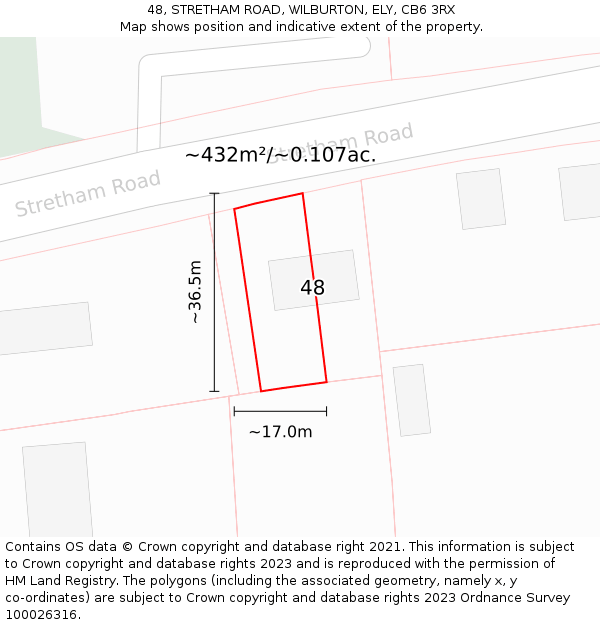 48, STRETHAM ROAD, WILBURTON, ELY, CB6 3RX: Plot and title map