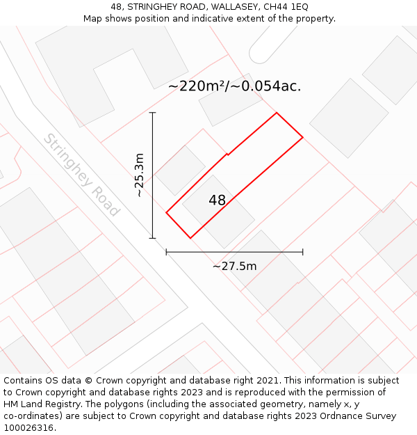 48, STRINGHEY ROAD, WALLASEY, CH44 1EQ: Plot and title map