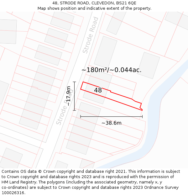 48, STRODE ROAD, CLEVEDON, BS21 6QE: Plot and title map