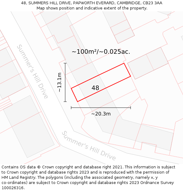 48, SUMMERS HILL DRIVE, PAPWORTH EVERARD, CAMBRIDGE, CB23 3AA: Plot and title map
