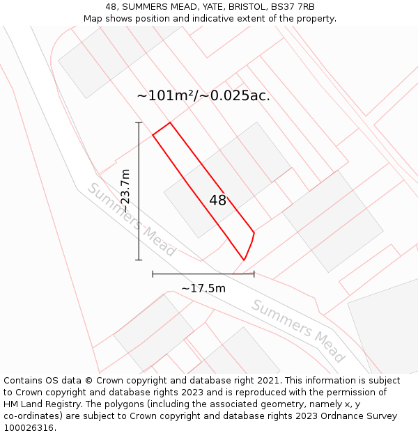 48, SUMMERS MEAD, YATE, BRISTOL, BS37 7RB: Plot and title map