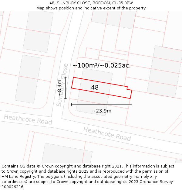 48, SUNBURY CLOSE, BORDON, GU35 0BW: Plot and title map
