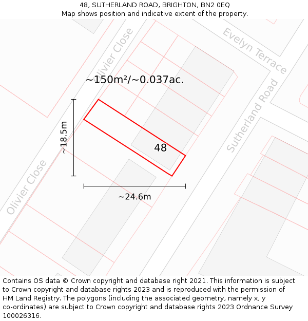 48, SUTHERLAND ROAD, BRIGHTON, BN2 0EQ: Plot and title map