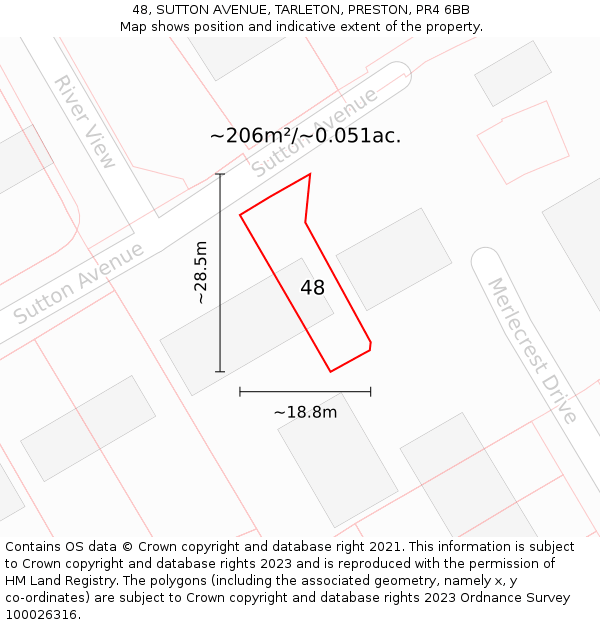 48, SUTTON AVENUE, TARLETON, PRESTON, PR4 6BB: Plot and title map