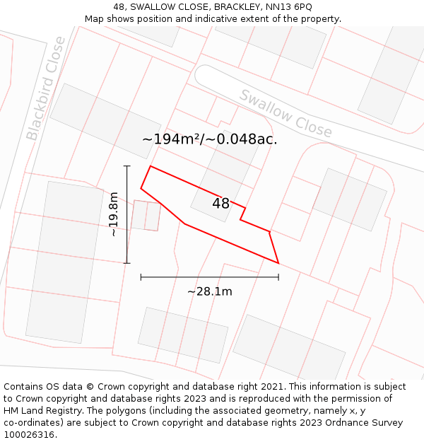 48, SWALLOW CLOSE, BRACKLEY, NN13 6PQ: Plot and title map