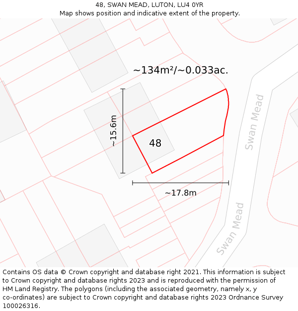 48, SWAN MEAD, LUTON, LU4 0YR: Plot and title map