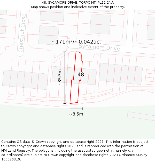 48, SYCAMORE DRIVE, TORPOINT, PL11 2NA: Plot and title map