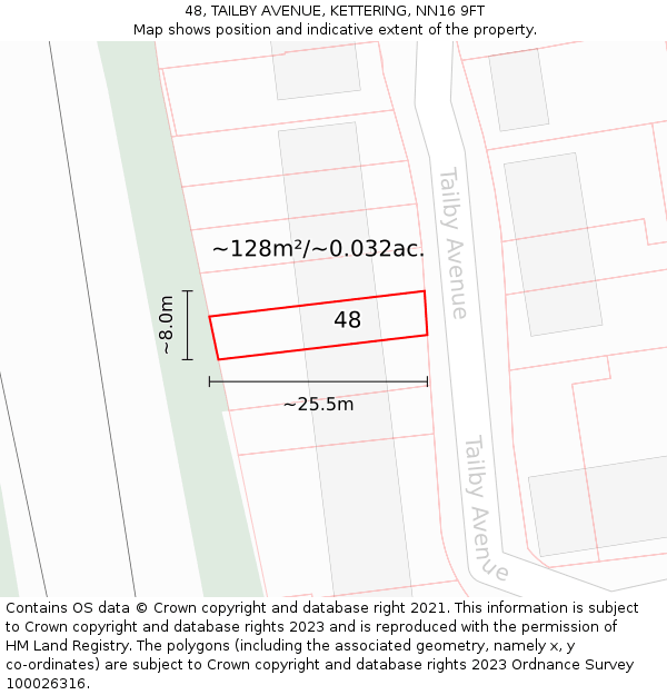 48, TAILBY AVENUE, KETTERING, NN16 9FT: Plot and title map