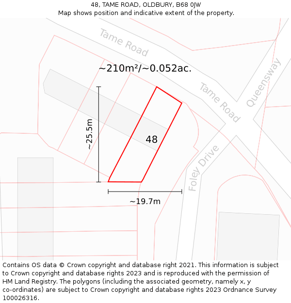48, TAME ROAD, OLDBURY, B68 0JW: Plot and title map