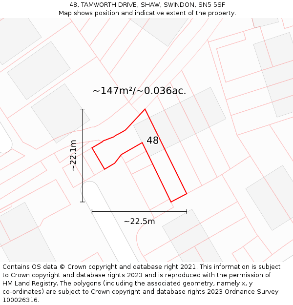 48, TAMWORTH DRIVE, SHAW, SWINDON, SN5 5SF: Plot and title map