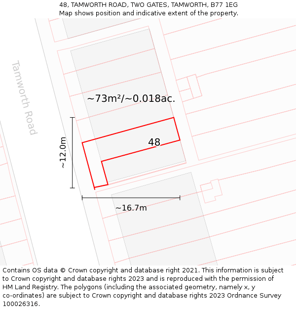 48, TAMWORTH ROAD, TWO GATES, TAMWORTH, B77 1EG: Plot and title map