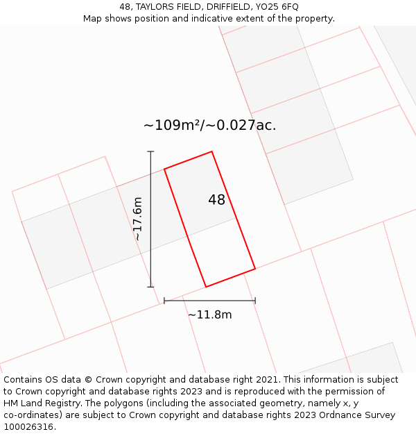 48, TAYLORS FIELD, DRIFFIELD, YO25 6FQ: Plot and title map