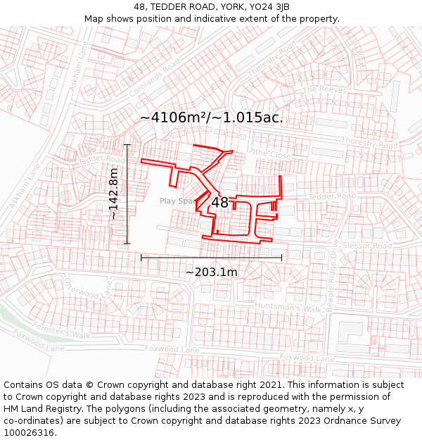 48, TEDDER ROAD, YORK, YO24 3JB: Plot and title map