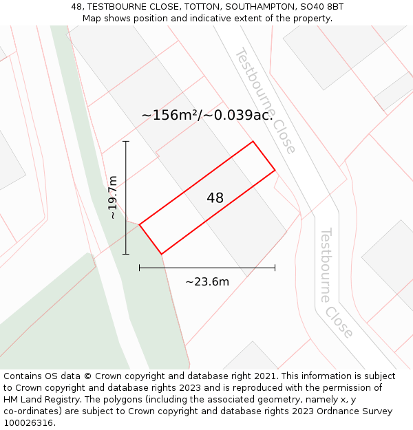 48, TESTBOURNE CLOSE, TOTTON, SOUTHAMPTON, SO40 8BT: Plot and title map