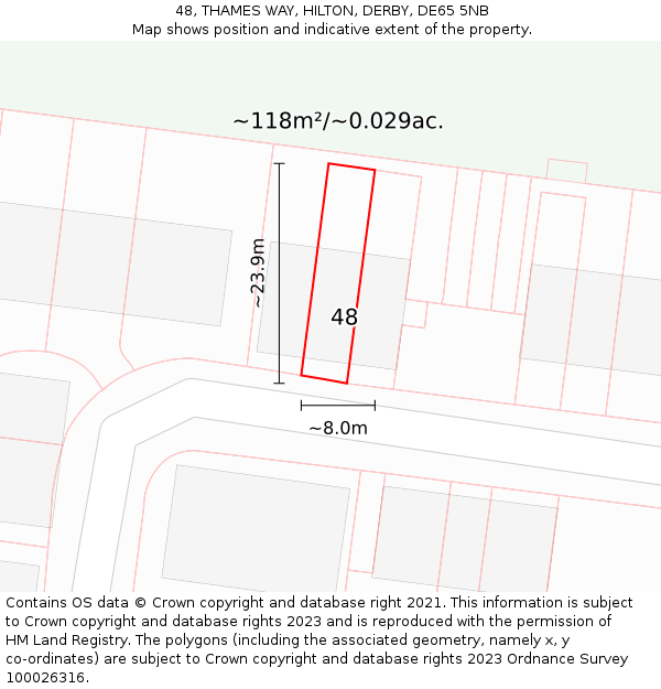 48, THAMES WAY, HILTON, DERBY, DE65 5NB: Plot and title map