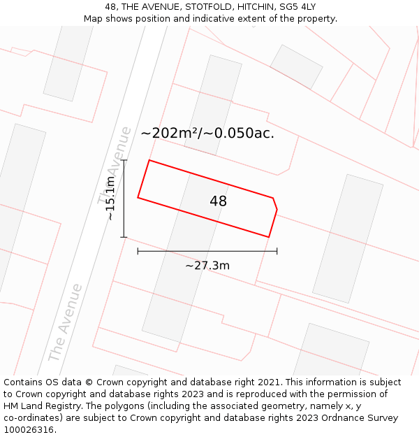 48, THE AVENUE, STOTFOLD, HITCHIN, SG5 4LY: Plot and title map