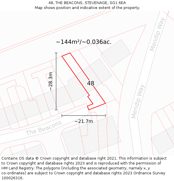 48, THE BEACONS, STEVENAGE, SG1 6EA: Plot and title map