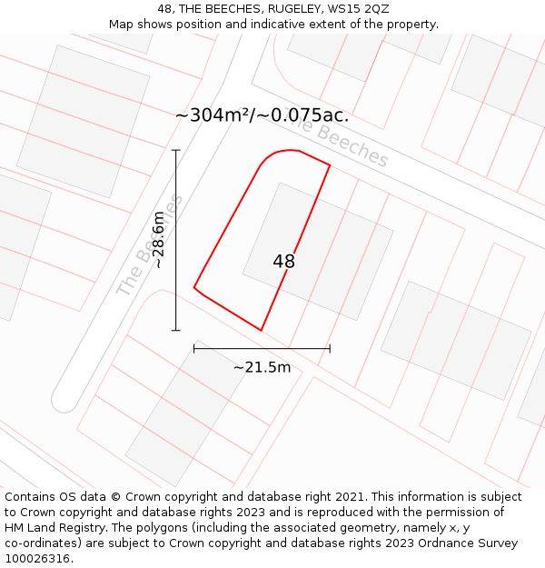 48, THE BEECHES, RUGELEY, WS15 2QZ: Plot and title map