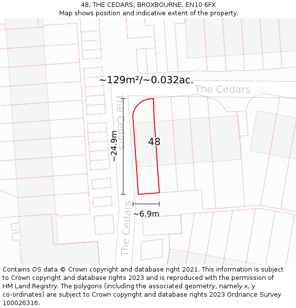 48, THE CEDARS, BROXBOURNE, EN10 6FX: Plot and title map