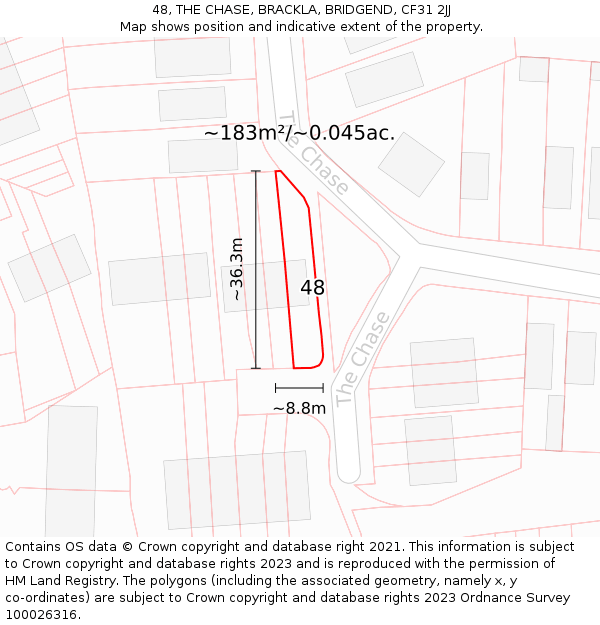 48, THE CHASE, BRACKLA, BRIDGEND, CF31 2JJ: Plot and title map