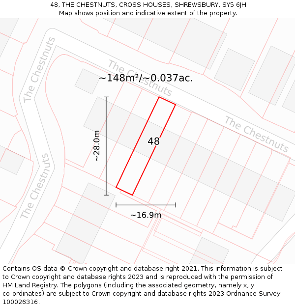 48, THE CHESTNUTS, CROSS HOUSES, SHREWSBURY, SY5 6JH: Plot and title map