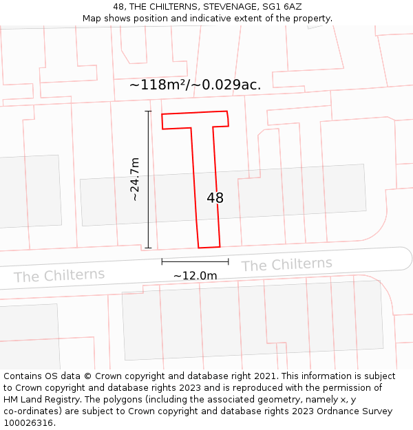 48, THE CHILTERNS, STEVENAGE, SG1 6AZ: Plot and title map