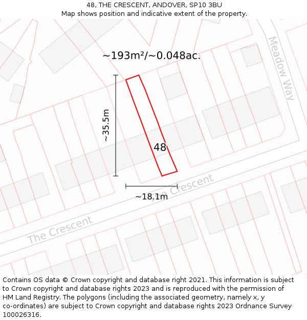 48, THE CRESCENT, ANDOVER, SP10 3BU: Plot and title map