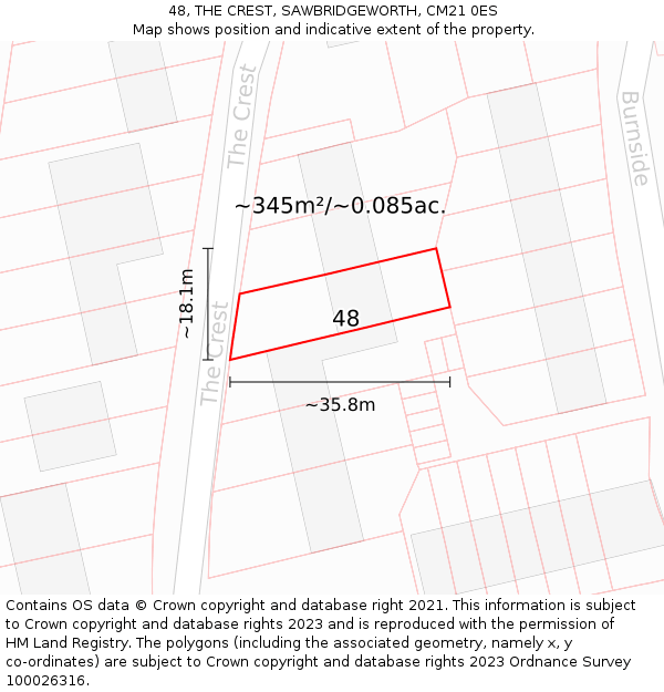 48, THE CREST, SAWBRIDGEWORTH, CM21 0ES: Plot and title map
