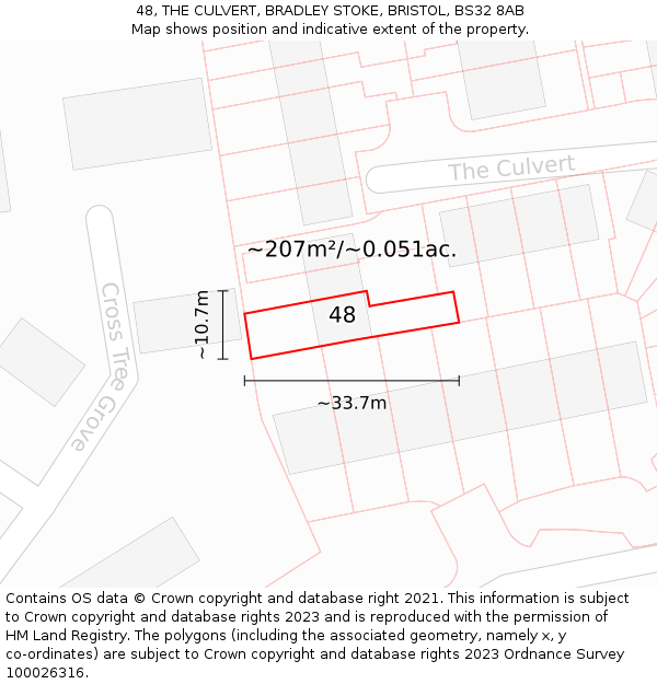 48, THE CULVERT, BRADLEY STOKE, BRISTOL, BS32 8AB: Plot and title map
