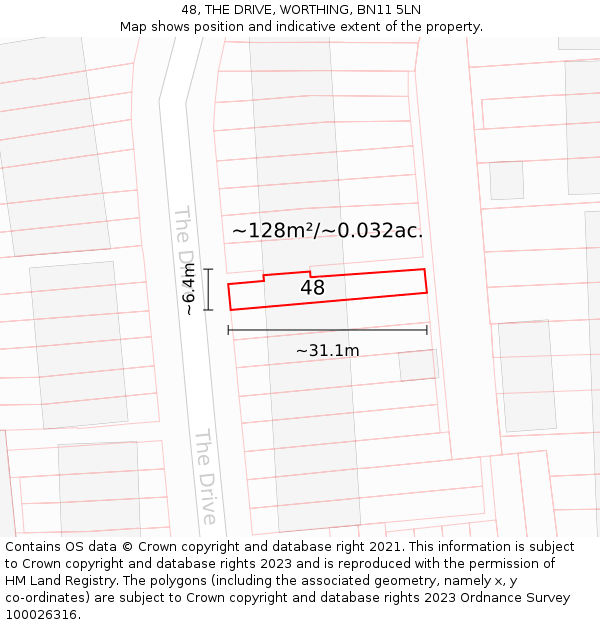 48, THE DRIVE, WORTHING, BN11 5LN: Plot and title map