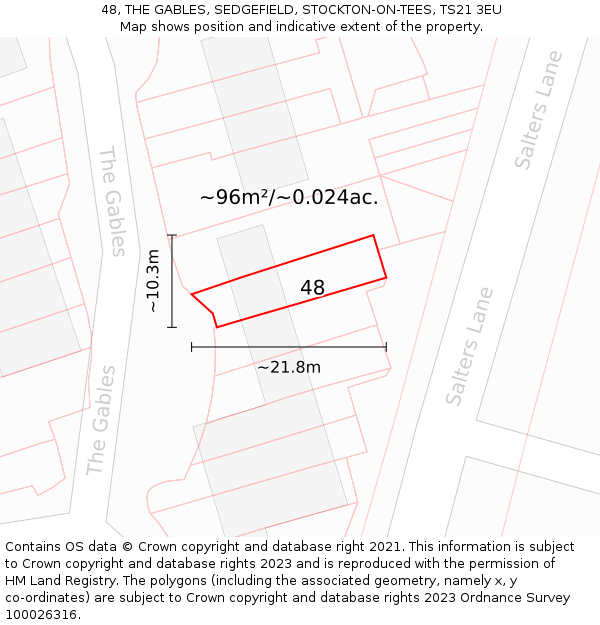 48, THE GABLES, SEDGEFIELD, STOCKTON-ON-TEES, TS21 3EU: Plot and title map