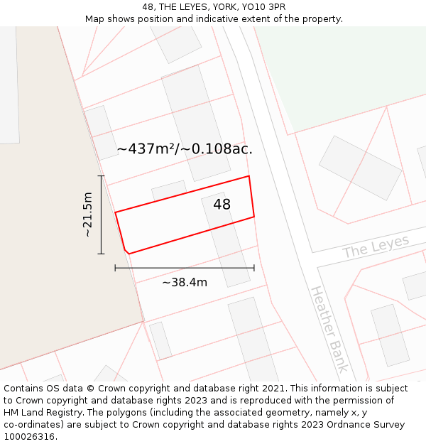 48, THE LEYES, YORK, YO10 3PR: Plot and title map