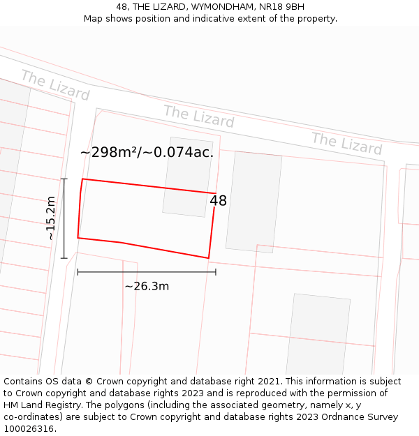 48, THE LIZARD, WYMONDHAM, NR18 9BH: Plot and title map