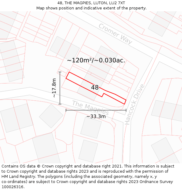 48, THE MAGPIES, LUTON, LU2 7XT: Plot and title map