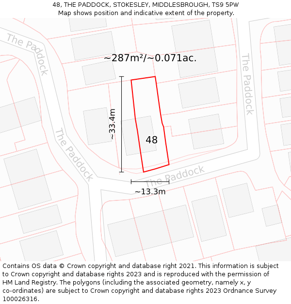 48, THE PADDOCK, STOKESLEY, MIDDLESBROUGH, TS9 5PW: Plot and title map