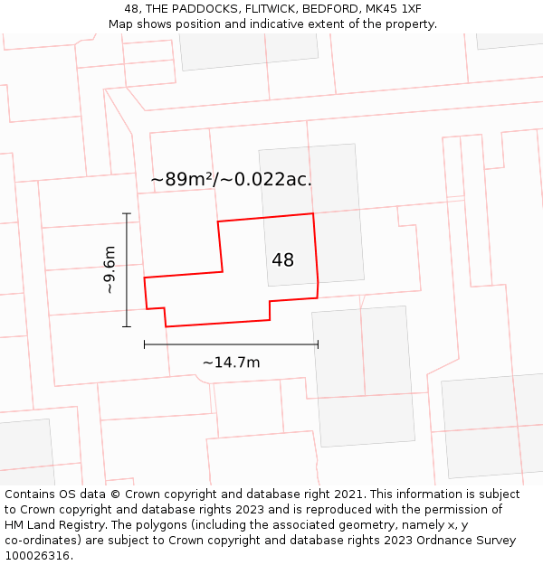 48, THE PADDOCKS, FLITWICK, BEDFORD, MK45 1XF: Plot and title map