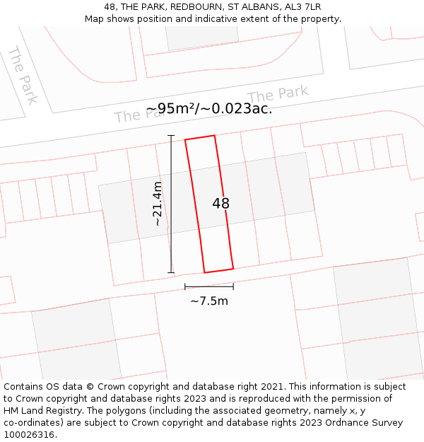 48, THE PARK, REDBOURN, ST ALBANS, AL3 7LR: Plot and title map