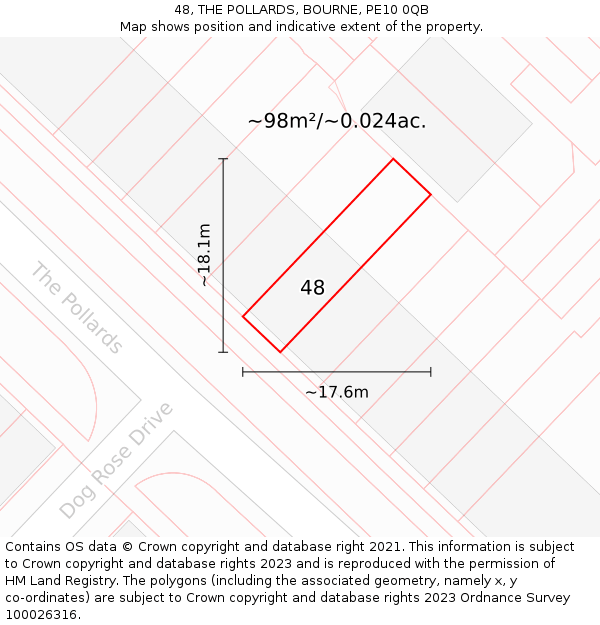 48, THE POLLARDS, BOURNE, PE10 0QB: Plot and title map