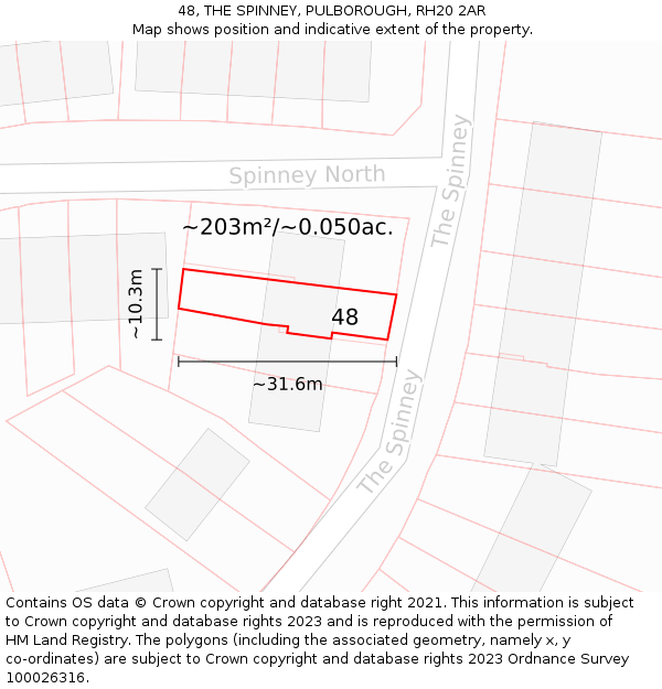 48, THE SPINNEY, PULBOROUGH, RH20 2AR: Plot and title map