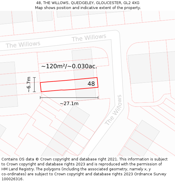 48, THE WILLOWS, QUEDGELEY, GLOUCESTER, GL2 4XG: Plot and title map