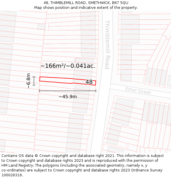 48, THIMBLEMILL ROAD, SMETHWICK, B67 5QU: Plot and title map