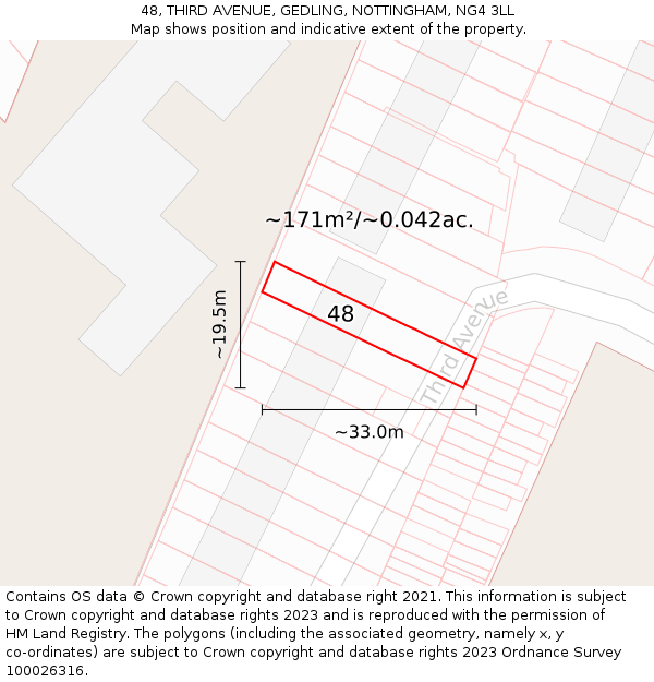 48, THIRD AVENUE, GEDLING, NOTTINGHAM, NG4 3LL: Plot and title map