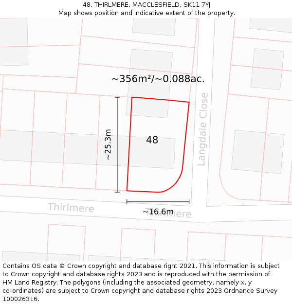 48, THIRLMERE, MACCLESFIELD, SK11 7YJ: Plot and title map